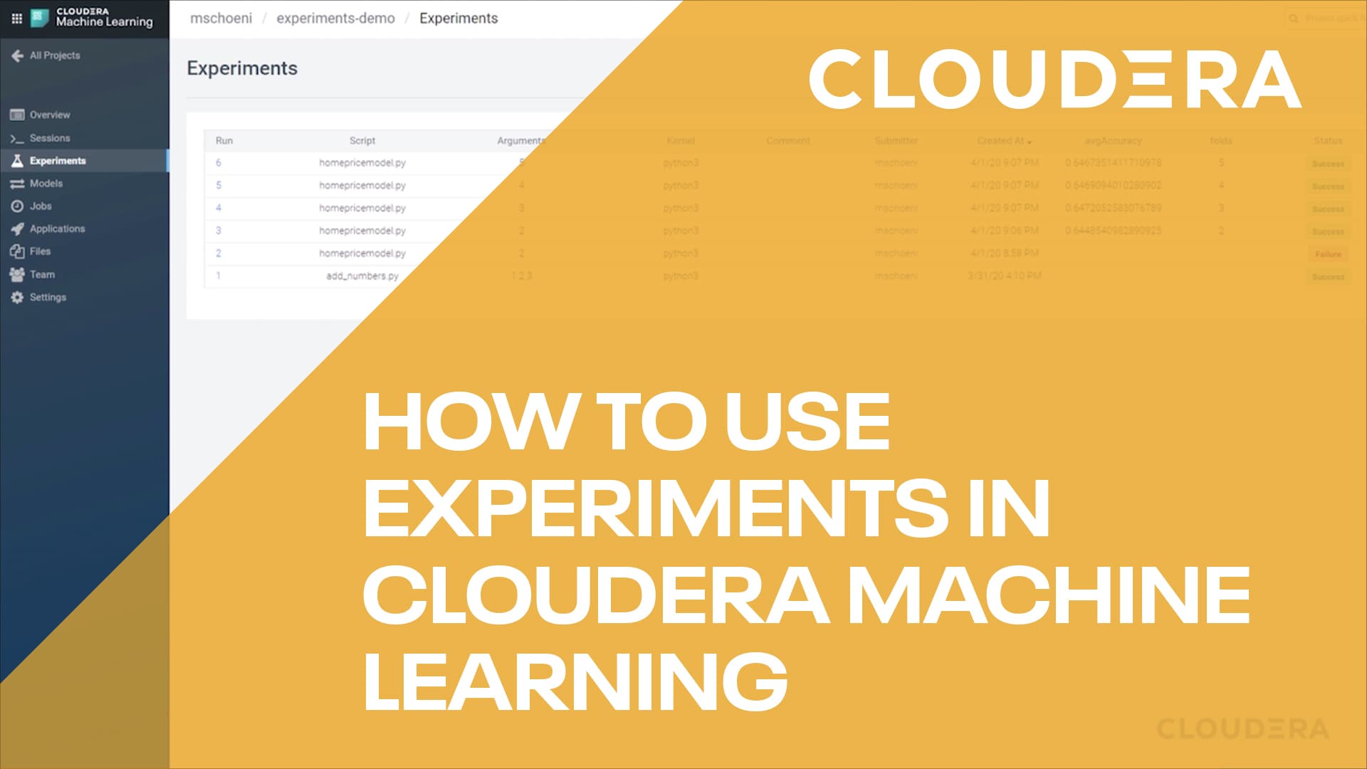 How to use experiments in Cloudera Machine Learning video